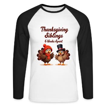 Thanksgiving Siblings - Unisex Long Sleeve Baseball T-Shirt - white/black - Front - Nik (191cm)