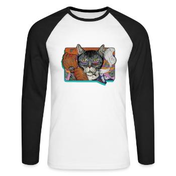 Verbrechen Katze - Unisex Baseballshirt langarm - Weiß/Schwarz - Vorne - Nik (191cm)