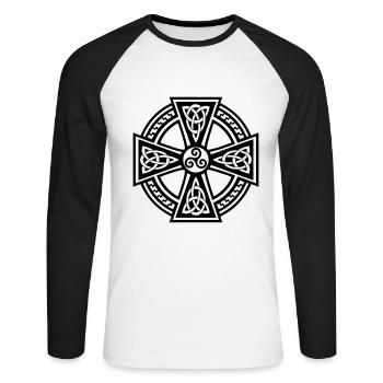 Breizh Celtic Cross - T-shirt baseball manches longues Homme - blanc/noir - Devant - Nik (191cm)