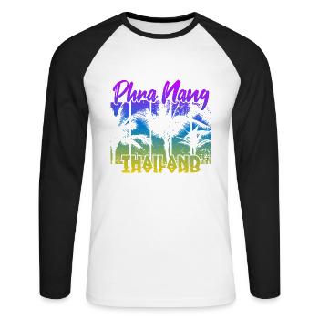 Phra Nang Thailand - Unisex Baseballshirt langarm - Weiß/Schwarz - Vorne - Nik (191cm)
