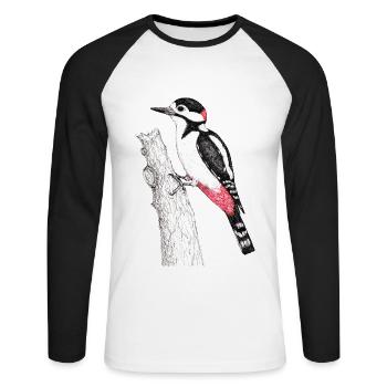 Great spotted woodpecker - Unisex Long Sleeve Baseball T-Shirt - white/black - Front - Nik (191cm)
