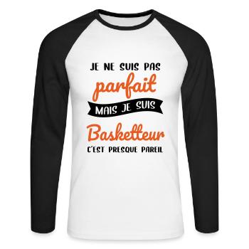 Je ne suis pas parfait mais je suis basketteur - T-shirt baseball manches longues Homme - blanc/noir - Devant - Nik (191cm)