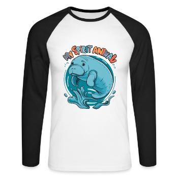 Dugong mein Spirit Animal ich liebe Manatees - Unisex Baseballshirt langarm - Weiß/Schwarz - Vorne - Nik (191cm)