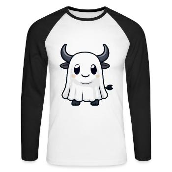 Stier Halloween Lustig Geist - Unisex Baseballshirt langarm - Weiß/Schwarz - Vorne - Nik (191cm)