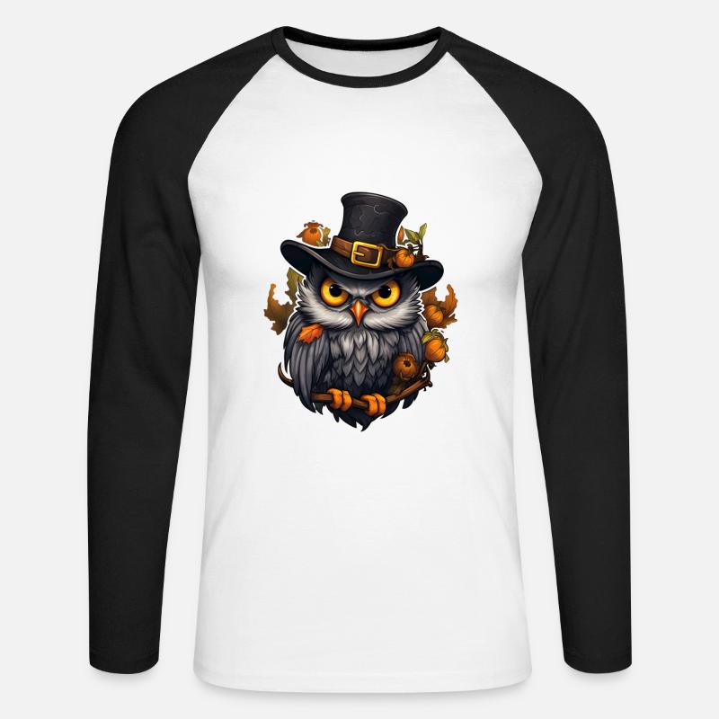 Halloween Eule - Unisex Baseballshirt langarm - Weiß/Schwarz