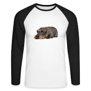 Dackel3 - T-shirt baseball manches longues Homme - blanc/noir - Devant - Nik (191cm)