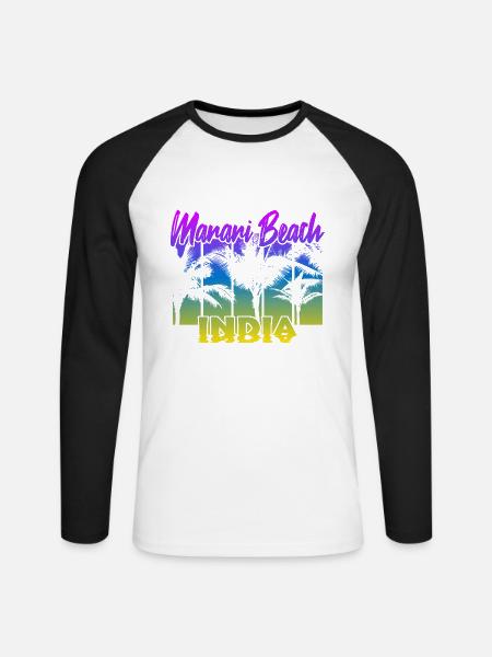 Marari Beach India - Unisex Baseballshirt langarm - Weiß/Schwarz