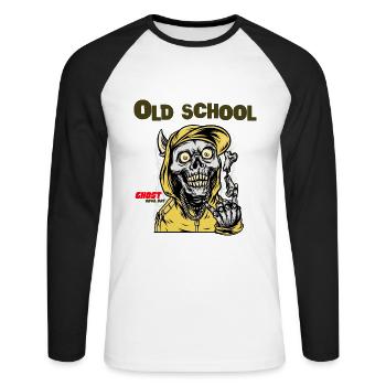 Ghost Old School Street Fashion Cool Cartoon - Unisex Baseballshirt langarm - Weiß/Schwarz - Vorne - Nik (191cm)