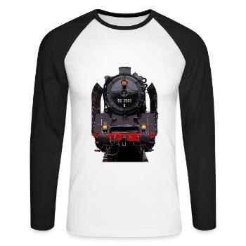 Locomotive à vapeur 50 3501 - T-shirt baseball manches longues Homme - blanc/noir - Devant - Nik (191cm)