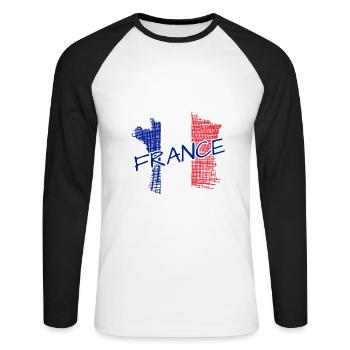 France Frankreich - Unisex Baseballshirt langarm - Weiß/Schwarz - Vorne - Nik (191cm)