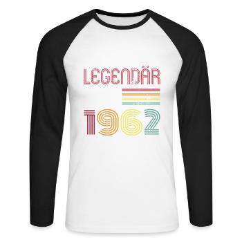 Legendär Seit 1962 Jahr Retro 62er Jahrgang - Unisex Baseballshirt langarm - Weiß/Schwarz - Vorne - Nik (191cm)