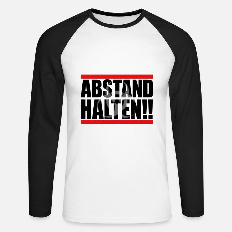 Abstand halten!! Quarantäne Geschenkidee - Unisex Baseballshirt langarm - Weiß/Schwarz