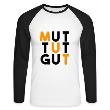 MUT TUT GUT - Unisex Baseballshirt langarm - Weiß/Schwarz - Vorne - Nik (191cm)
