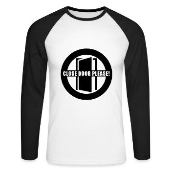 Tuer schliessen bitte | Tür schließen bitte - Unisex Baseballshirt langarm - Weiß/Schwarz - Vorne - Nik (191cm)