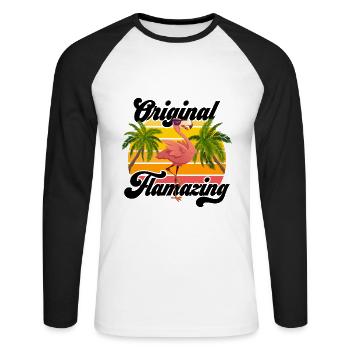 Original Flamazing Flamingo Summer Party Celebrations - Unisex Long Sleeve Baseball T-Shirt - white/black - Front - Nik (191cm)
