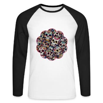 Motif de crâne décoratif coloré - T-shirt baseball manches longues Homme - blanc/noir - Devant - Nik (191cm)