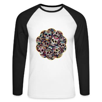 Motif de crâne décoratif coloré - T-shirt baseball manches longues Homme - blanc/noir - Devant - Nik (191cm)