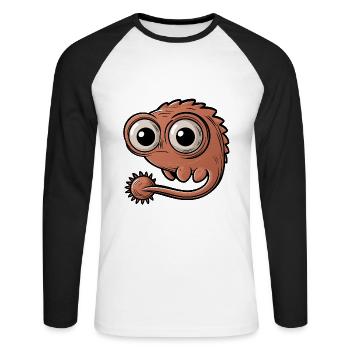 Drôle de petit monstre avec de grands yeux - T-shirt baseball manches longues Homme - blanc/noir - Devant - Nik (191cm)