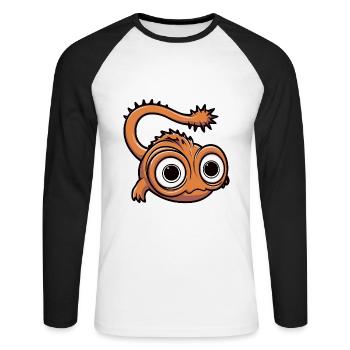 Drôle de petit monstre avec de grands yeux - T-shirt baseball manches longues Homme - blanc/noir - Devant - Nik (191cm)