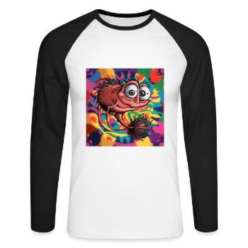 Kleines mystisches lustiges Wesen - Unisex Baseballshirt langarm - Weiß/Schwarz - Vorne - Nik (191cm)