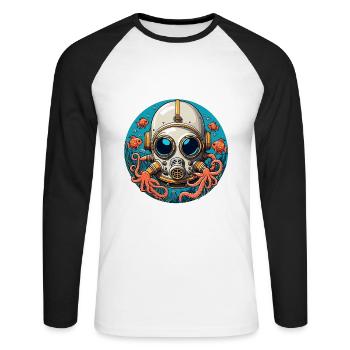 Diving helmet with fish and octopus at the bottom of the sea - Unisex Long Sleeve Baseball T-Shirt - white/black - Front - Nik (191cm)