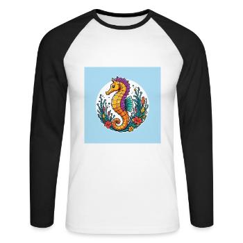 Hübsches dekoratives Seepferdchen - Unisex Baseballshirt langarm - Weiß/Schwarz - Vorne - Nik (191cm)