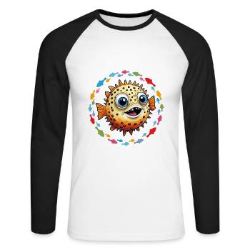Drôle de poisson-globe rieur et poisson coloré - T-shirt baseball manches longues Homme - blanc/noir - Devant - Nik (191cm)