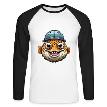 Cool puffer fish with baseball cap - Unisex Long Sleeve Baseball T-Shirt - white/black - Front - Nik (191cm)
