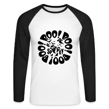 Halloween Little Ghosts And Bats Black Spooky Boo - Unisex Long Sleeve Baseball T-Shirt - white/black - Front - Nik (191cm)