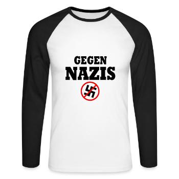 Gegen nazis - Unisex Baseballshirt langarm - Weiß/Schwarz - Vorne - Nik (191cm)