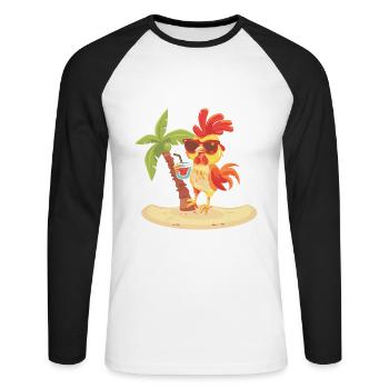 Rooster Summer Beach Vacation - Unisex Long Sleeve Baseball T-Shirt - white/black - Front - Nik (191cm)