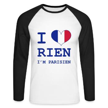 I Love Rien I'm Parisian - Unisex Long Sleeve Baseball T-Shirt - white/black - Front - Nik (191cm)
