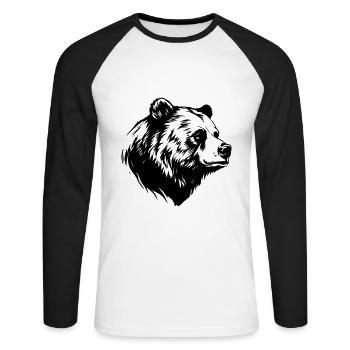 Ours Grizzly Animal - T-shirt baseball manches longues Homme - blanc/noir - Devant - Nik (191cm)