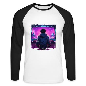 Le jeu est ma vie - T-shirt baseball manches longues Homme - blanc/noir - Devant - Nik (191cm)