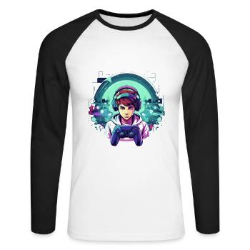 Le jeu est ma vie - T-shirt baseball manches longues Homme - blanc/noir - Devant - Nik (191cm)