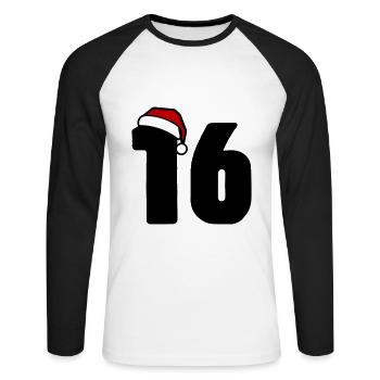 16 Numéro Noël - T-shirt baseball manches longues Homme - blanc/noir - Devant - Nik (191cm)
