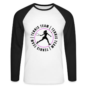 Joueur de club de l’équipe de tennis - T-shirt baseball manches longues Homme - blanc/noir - Devant - Nik (191cm)