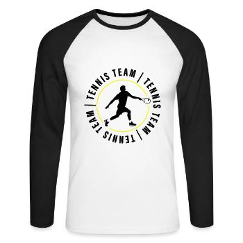 Joueurs de club de l’équipe de tennis - T-shirt baseball manches longues Homme - blanc/noir - Devant - Nik (191cm)