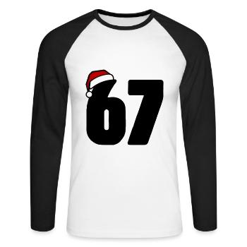 67 Number Christmas - Unisex Long Sleeve Baseball T-Shirt - white/black - Front - Nik (191cm)