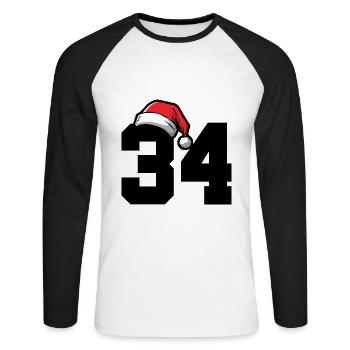 34 Numéro Noël - T-shirt baseball manches longues Homme - blanc/noir - Devant - Nik (191cm)