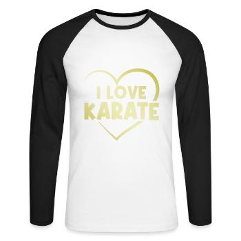Ich liebe Karate Herz - Unisex Baseballshirt langarm - Weiß/Schwarz - Vorne - Nik (191cm)