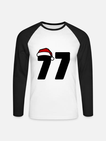 77 Numéro Noël - T-shirt baseball manches longues Homme - blanc/noir