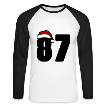 87 Zahl Weihnachten - Unisex Baseballshirt langarm - Weiß/Schwarz - Vorne - Nik (191cm)