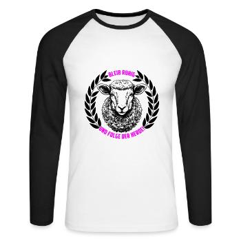 Schaf bleib ruhig und folge der Herde - Unisex Baseballshirt langarm - Weiß/Schwarz - Vorne - Nik (191cm)