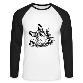 French Bulldog on Retro Banner - Unisex Long Sleeve Baseball T-Shirt - white/black - Front - Nik (191cm)