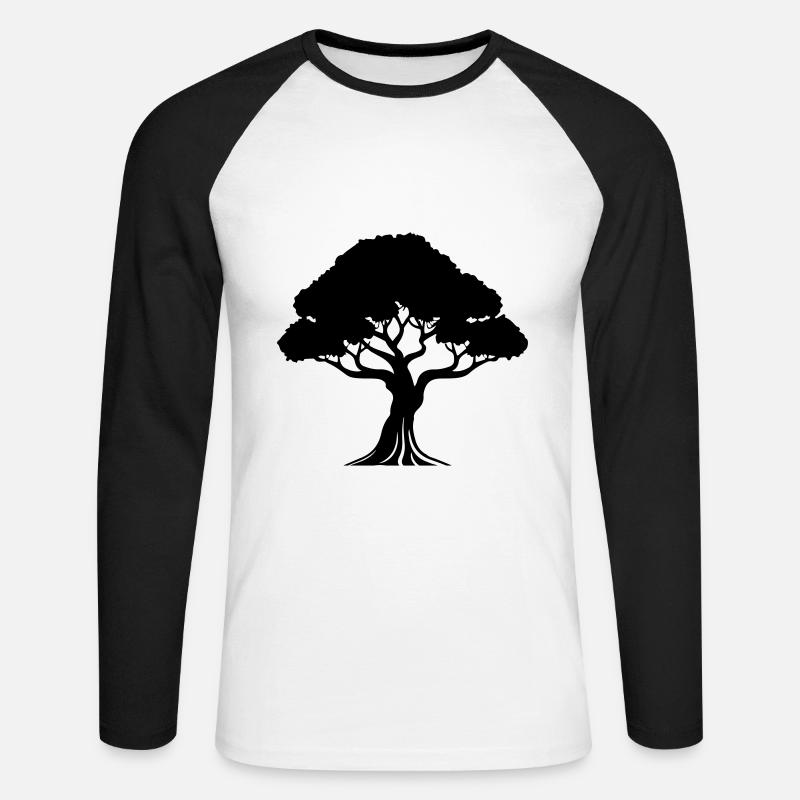 Baum Symbol Silhouette - Unisex Baseballshirt langarm - Weiß/Schwarz