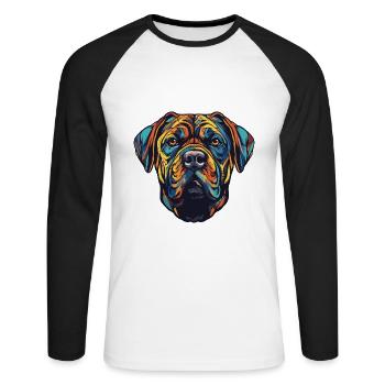 Portrait de chien Mastiff - T-shirt baseball manches longues Homme - blanc/noir - Devant - Nik (191cm)