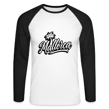 Palmiers lettrage de Majorque - T-shirt baseball manches longues Homme - blanc/noir - Devant - Nik (191cm)