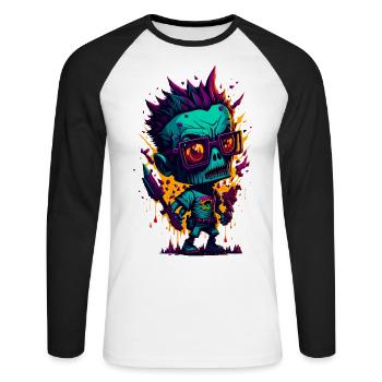 Bunter cooler Zombie - Unisex Baseballshirt langarm - Weiß/Schwarz - Vorne - Nik (191cm)