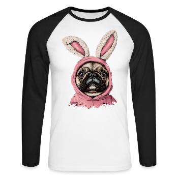 Bouledogue français en costume de lapin - T-shirt baseball manches longues Homme - blanc/noir - Devant - Nik (191cm)